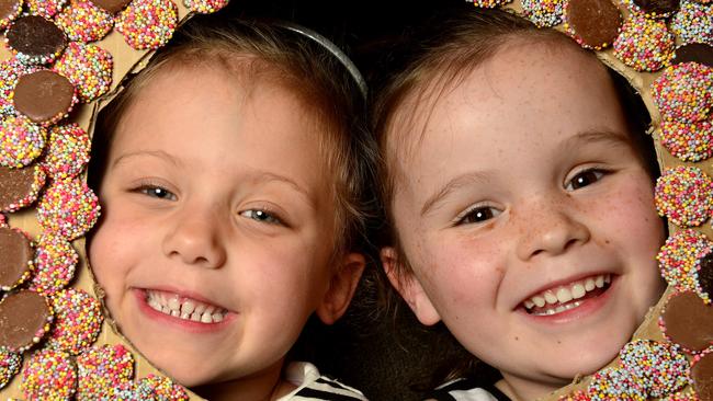 Emme Plummer, 4, and Alexandra Dunlop, 5, do the Haigh’s Chocolate Tour. Picture: Keryn Stevens