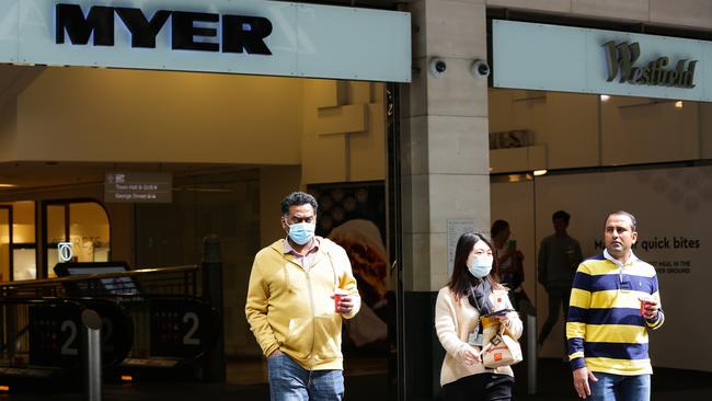 Shoppers exiting Myers in Sydney’s Pitt Street Mall. Picture: NCA Newswire / Gaye Gerard