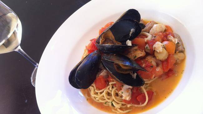 Fettuccine of Portarlington mussels, calamari, fish and prawns at Napona.