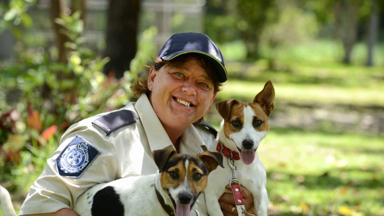 News Courier Mail, Bundaberg 22.2.2013, RSPCA Inspector Amanda Yates with Max &amp; Maggie that she rescued in the Bundaberg flood. Photo Paul Beutel