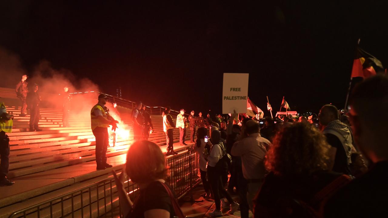 A Pro-Palestine protest at the Sydney Opera House descended into chants of ‘gas the Jews’ and ‘f**k the Jews. Picture: NCA NewsWire / Jeremy Piper