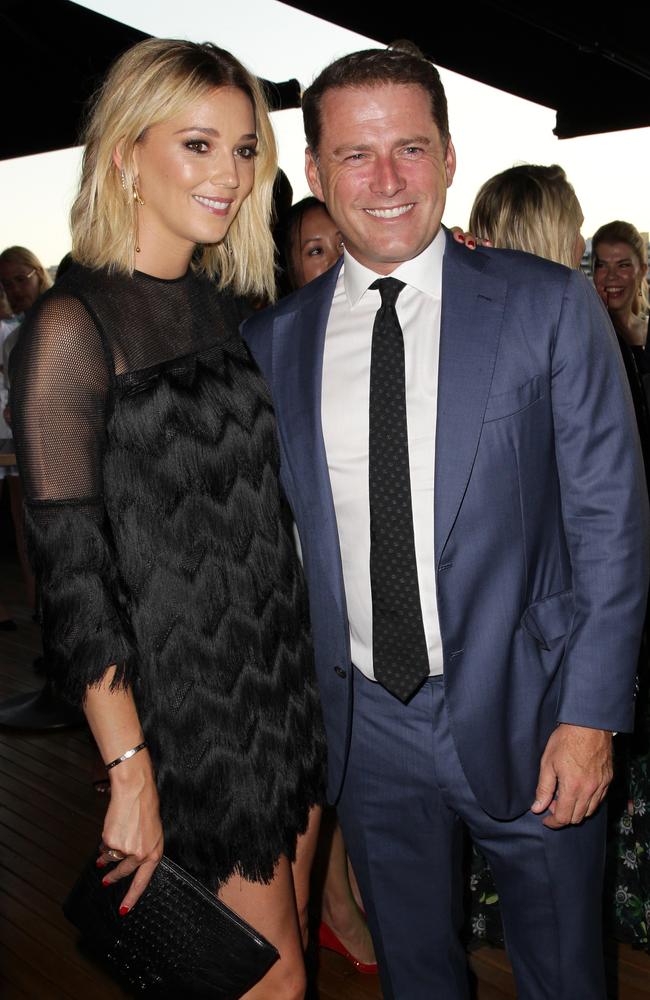 Jasmine Yarbrough and Karl Stefanovic at the Harpers Bazaar 20th Anniversary Celebration held at Smoke Rooftop Bar in Barangaroo. Picture: Christian Gilles