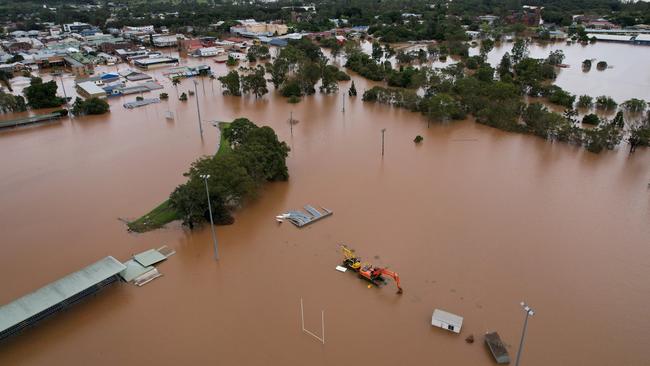 The floods inundated large parts of Lismore, including sporting field Oakes Oval and Crozier Field. (Photo by Dan Peled/Getty Images)