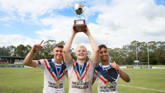 The Roosters celebrate their victory. Picture: Sue Graham