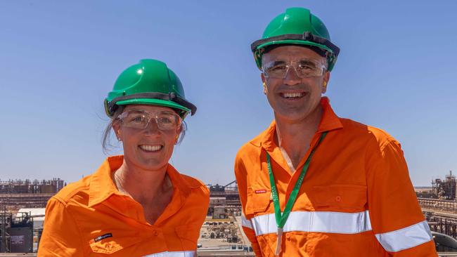 BHP Copper South Australia asset president Anna Wiley with Premier Peter Malinauskas on Monday at Olympic Dam. Picture: Ben Clark