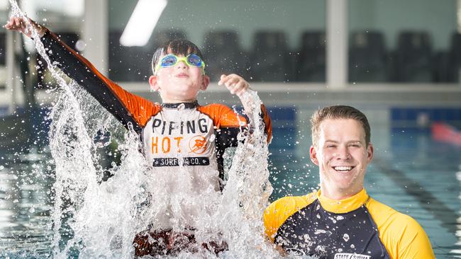 Pride of Australia Nominee. The Pride of Australia Nominee, Ben Robertson saved the life of Noah Stevens and his father Rich. Noah now attends the swim school that Ben runs. Picture: Eugene Hyland