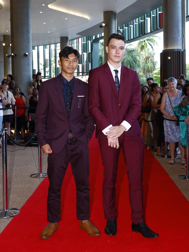 Bayu Dwiwanto and Liam Kelly arrive at the Trinity Bay High School formal evening, held at the Cairns Convention Centre. Picture: Brendan Radke