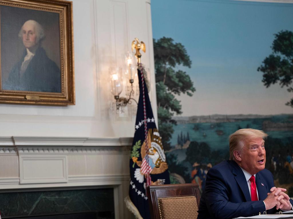 Trump participates in a Thanksgiving teleconference with members of the United States Military, at the White House this week. Picture: AFP