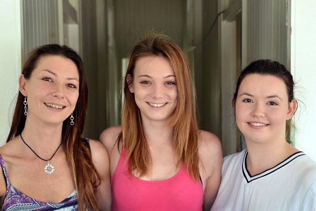 Kintara Andrews recovering 12 months after beening hit by a car crossing the Bruce Highway, Gympie. Her mother (left) Natasha Bryce-Thompson, Kintara Andrews and (sister) Emma Bryce. Photo Patrick Woods / Gympie Times. Picture: Patrick Woods