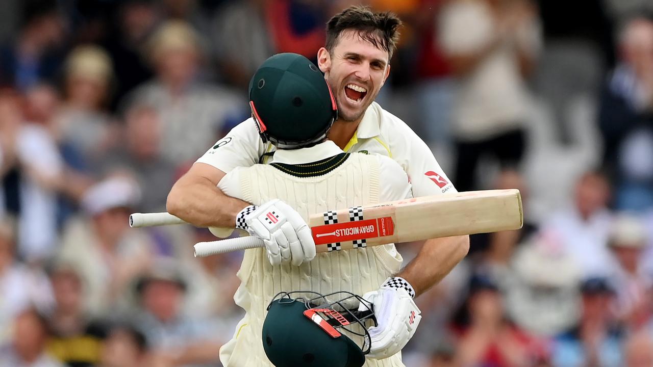 Mitchell Marsh celebrates his day one century. Picture: Getty Images