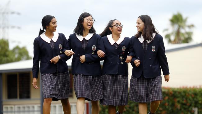 Top performing Year 12 students from Tangara School for Girls in Cherrybrook students Amy Weber, Amy Haryanto, Jasmine Aitken and Olivia Bosworth. Picture: Sam Ruttyn