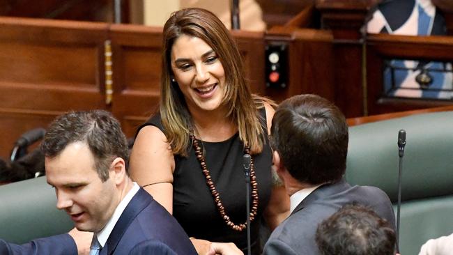 Greens member for Northcote Lidia Thorpe is congratulated after making her maiden speech in Parliament in November 2017. Picture: AAP Image