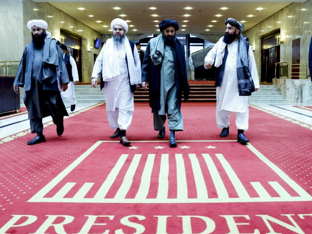 Taliban delegation leaving the hotel after attending the meeting on Afghan peace with the participation of delegations from Russia, China, the US, Pakistan and Qatar in March. Picture: Sefa Karacan/Anadolu Agency via Getty Images