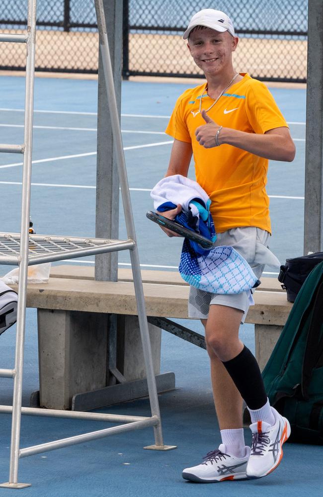 Ethan Harker at the qualifying round of the 2025 Tennis NT Darwin Junior International. Picture: Pema Tamang Pakhrin