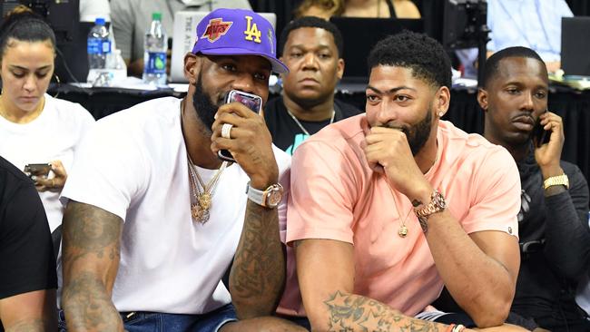 LA Lakers stars LeBron James (L) and Anthony Davis will feature in a blockbuster opening night double header. Picture: Ethan Miller/Getty Images