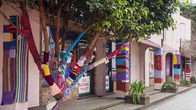 A community protest against the demolition of a row of 1881 two-storey terraces to make way for the new Powerhouse Parramatta. Picture: Matthew Vasilescu