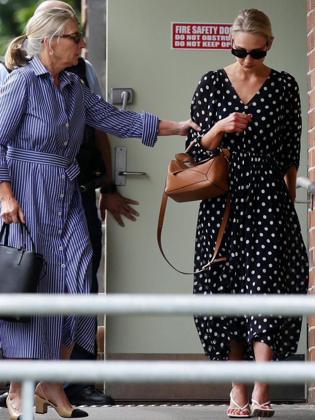 Phoebe Burgess’ mum Sarah Hooke and her sister leaving Moss Vale Local Court. Picture: Jonathan Ng