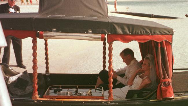 Golfer Stuart Appleby and his bride Ashley Saleet rode a gondola to their wedding day lunch in Noosa in 2002. Picture Sharyn Rosewarne.