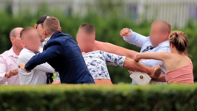 The brawl. Picture: Mark Evans/Getty Images