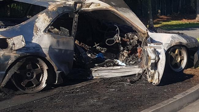 The aftermath of the crash at Nerang on Sunday afternoon, which left a 17-year-old boy suffering burns. Picture: Facebook