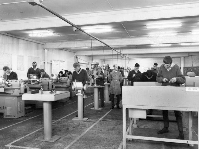 Metal trades students at work at the Engineering and Water Supply Department's apprentice training centre at Kent Town. Picture: The Advertiser, 29 August 1966