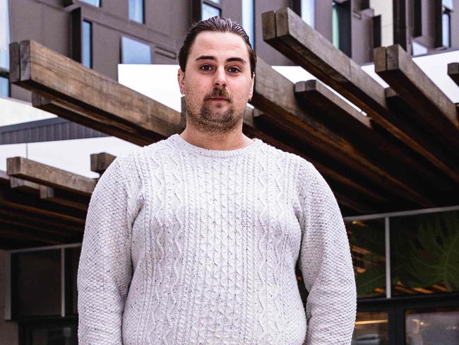 Trenton Hoare outside his accommodation. Picture: Linda Higginson