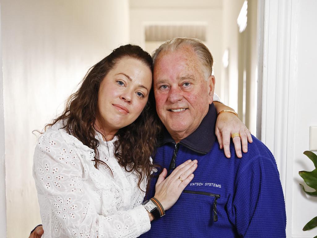 Natalie O’Brien and her father Scott O’Brien pictured 3 weeks after returning from Europe where she was operated on by Charlie Two. Picture: Sam Ruttyn