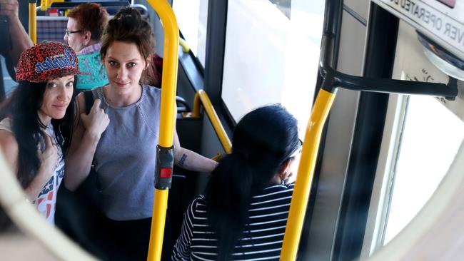 Sasha St George and Lillian Opitz. Ms St George said the bus felt safer. Picture: Tait Schmaal 