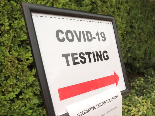 PERTH, AUSTRALIA - NewsWire Photos 2nd February 2021: Signage  for testing at entry to the Pop-Up COVID Test Clinic at The Rise, Maylands, during the states COVID Lockdown #2. NCA NewsWire/Philip Gostelow