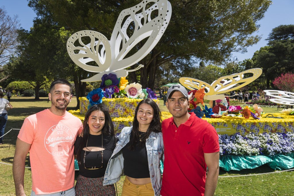 In Laurel Bank Park are (from left) Christian Mumoz, Laura Casallas, Ali Cifuentes and Sebastian Garcia during Carnival of Flowers 2020, Saturday, September 26, 2020. Picture: Kevin Farmer