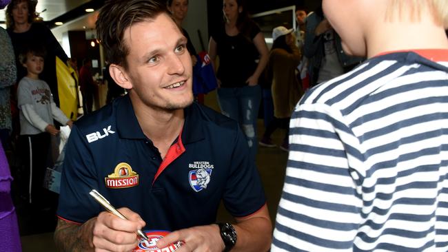 Clay Smith meets a Bulldogs fan. Picture: Kylie Else