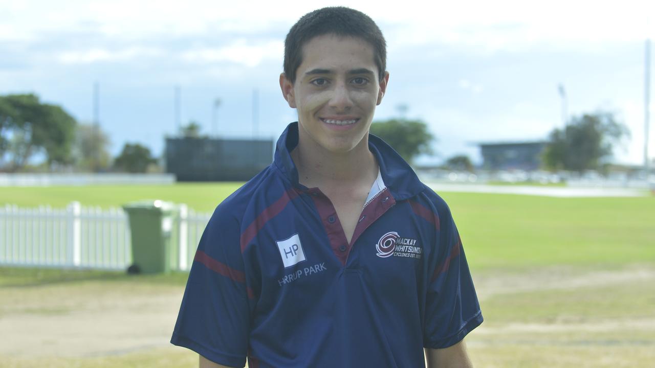 Mackay Whitsundays player Benjamin Schembri, 15, starred with both bat and ball in his team's day one loss to Far North Queensland at the NQ Championships at Harrup Park. Photo: Callum Dick