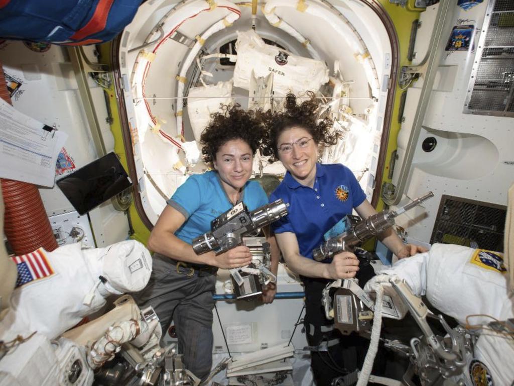 US astronauts Jessica Meir, left, and Christina Koch pose for a photo in the International Space Station. On Picture: NASA via AP