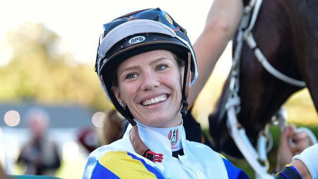 Happy Go Plucky, ridden by Stephanie Thornton, wins the Ipswich Cup. Picture: Grant Peters/Trackside Photography