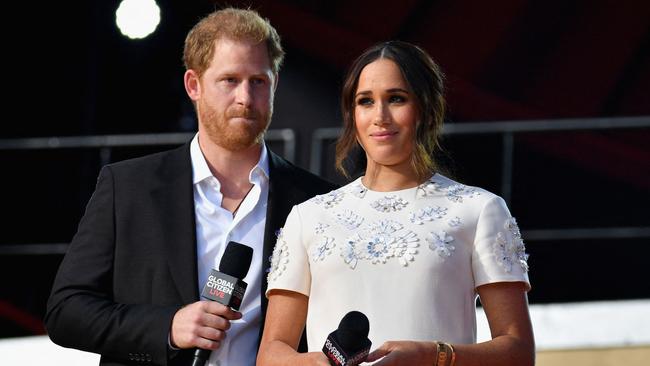 Questions have been raised about Prince Harry and wife Meghan Markle’s crumbling empire. Picture: AFP