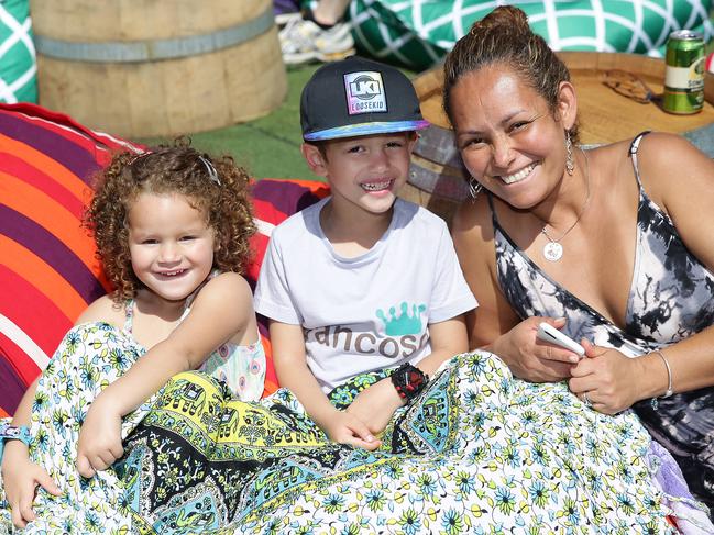 Fabiane Abbott, of North Narrabeen, with Kaio, 5, and Summer, 3, at the Manly Jazz festival in 2016. Picture: Martin Lange