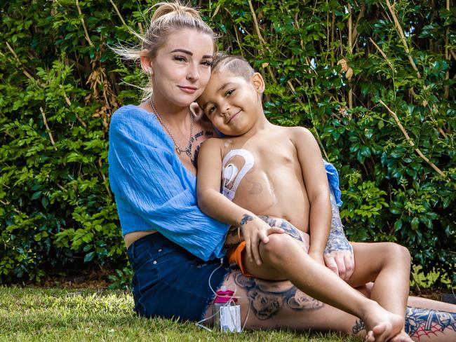 Mateoh Eggleton, 6, with mother Shalyn. Picture: Nigel Hallett