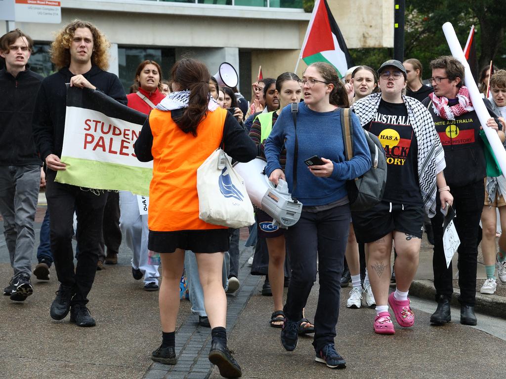 Pro-Palestinian protesters at University of Queensland. Picture: David Clark