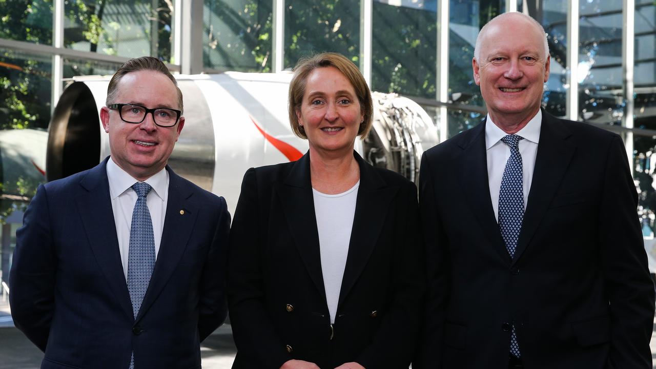 Former Qantas CEO Alan Joyce (left) was replaced by former chief financial officer Vanessa Hudson, and group chairman Richard Goyder. Picture: NCA Newswire / Gaye Gerard