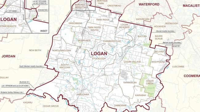 The ALP-held seat of Logan which covers Greenbank, Park Ridge, Logan Reserve, Chambers Flat, Buccan, Munruben, North Maclean, Jimboomba, Yarrabilba, Belivah, Wolffdene, Cedar Creek, Karabah and Tamborine.