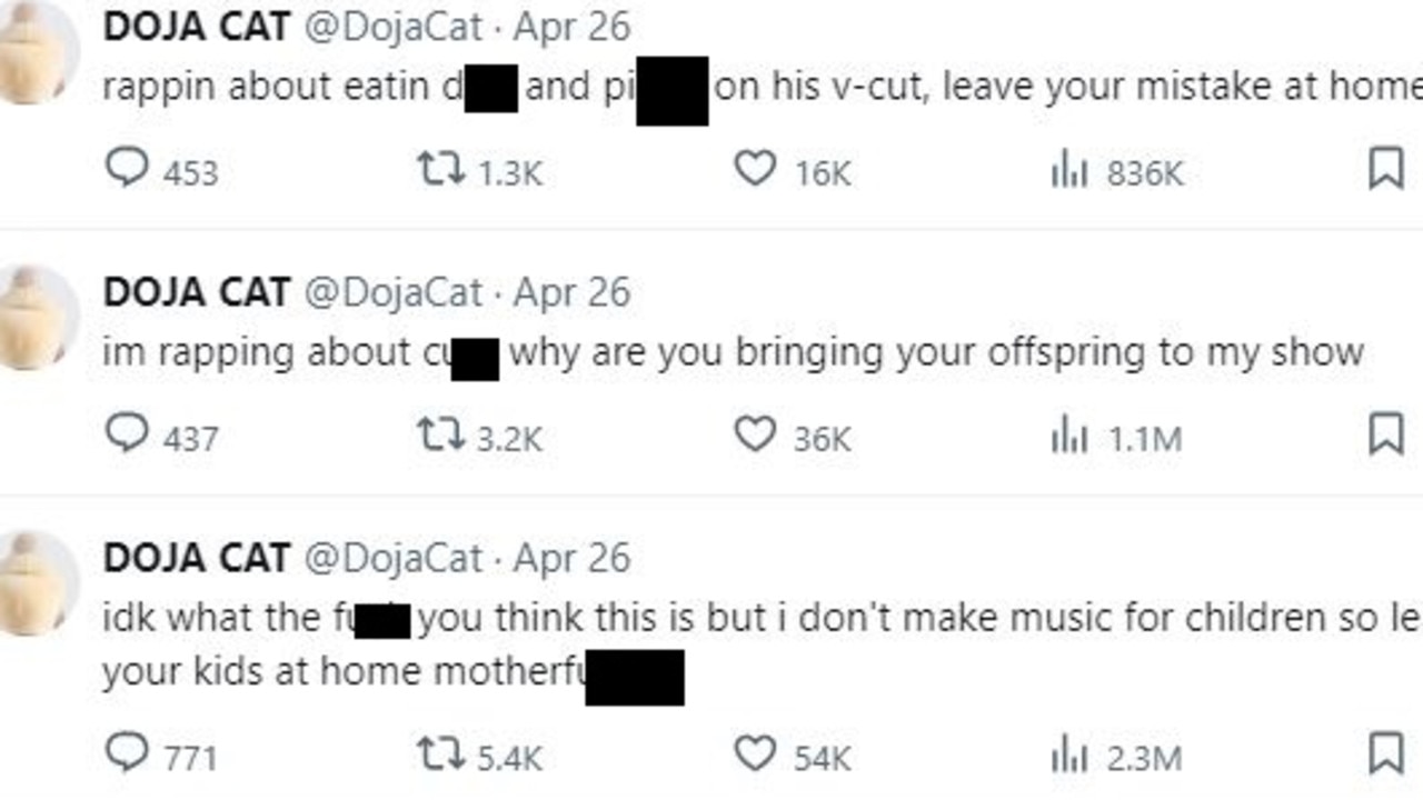 Doja Cat tells parents kids are not welcome at her shows in a series of tweets.