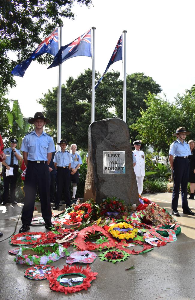 Wreath laying ceremony at the Airlie Beach Anzac Day march. Photo: Zoe Devenport