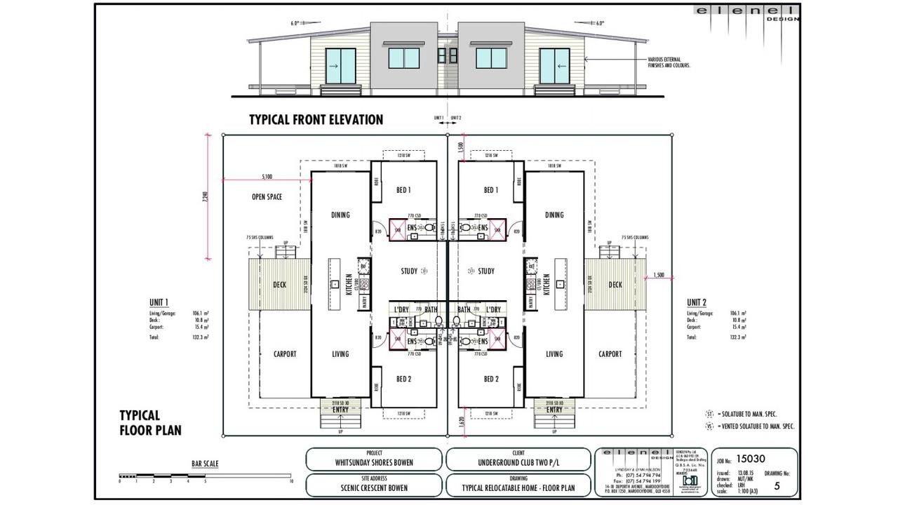 Plans of the relocatable homes for the proposed caravan park.