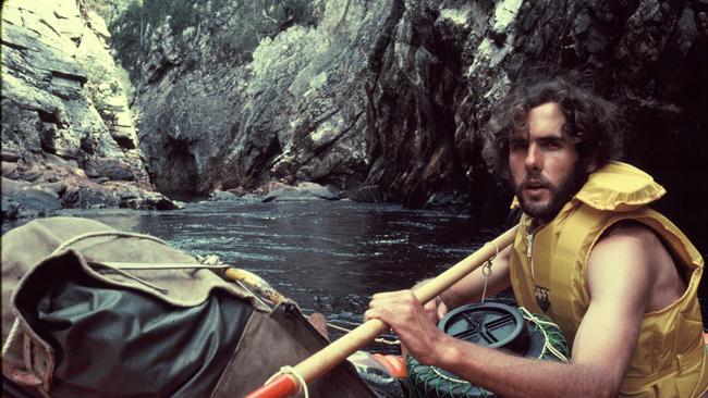 Bob Brown rafting the Franklin river for the first time 1976 in a scene from The Giants