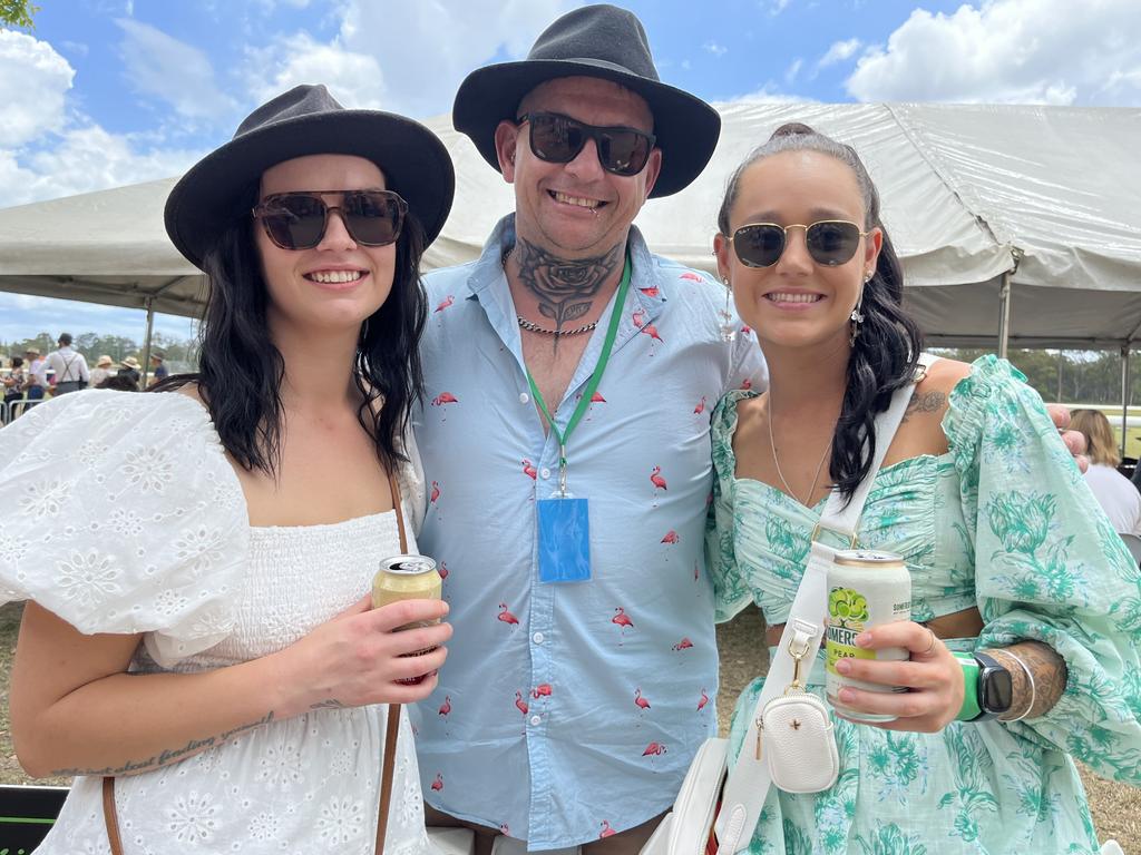 Emma Tieman, Graham Bumford and Jess Chapman at the Torbanlea Picnic Races.