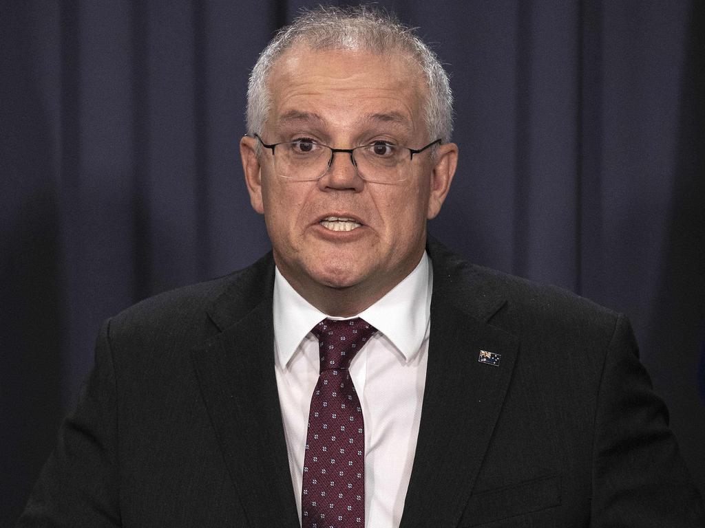 Prime Minister Scott Morrison was emotional during a press conference in Parliament House on Tuesday. Picture: NCA NewsWire/Gary Ramage