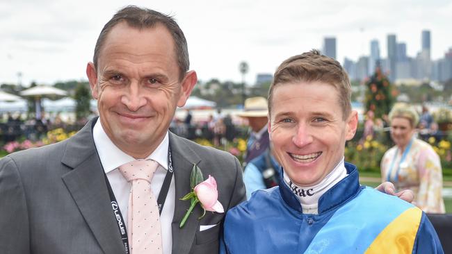 Trainer Chris Waller and jockey James McDonald combine with debutant Nostalgia in the opening race at Canterbury on Friday night. Picture: Getty Images