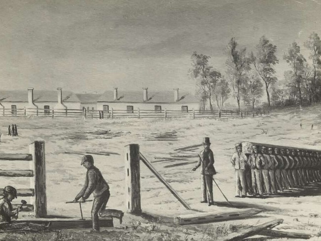 Convicts at work at Port Arthur, Tasmania in 1836. Picture: National Library of Australia