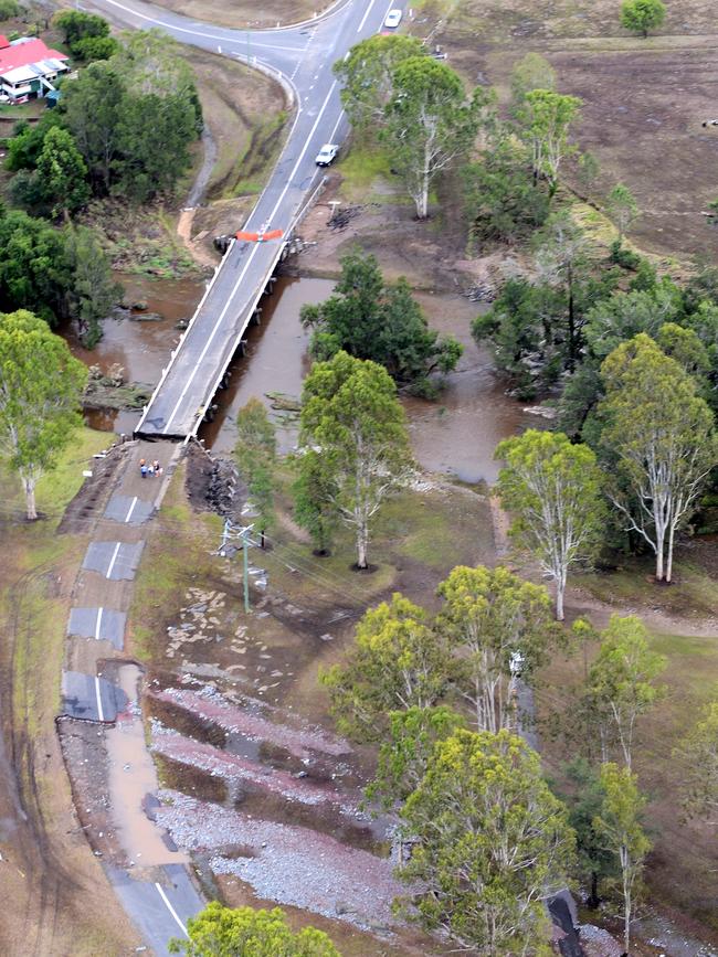 2013 aerial flood picture a view of road damage at Widgee. Photo Craig Warhurst / The Gympie Times