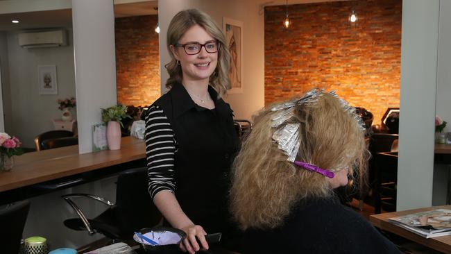 Number 9: Curious Blonde Hair Studio in Bayswater. Owner Sarah Coburn and client Sarah Sultana. Picture: George Salpigtidis